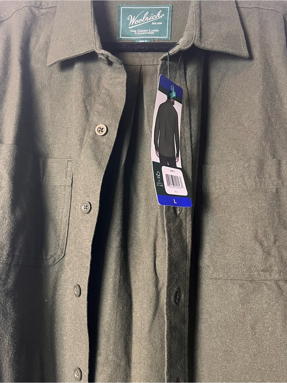 Woolrich Men's NWT Green Label Chamois Shirt Jacket Olive Cotton Workwear Sz. L - Picture 5 of 9